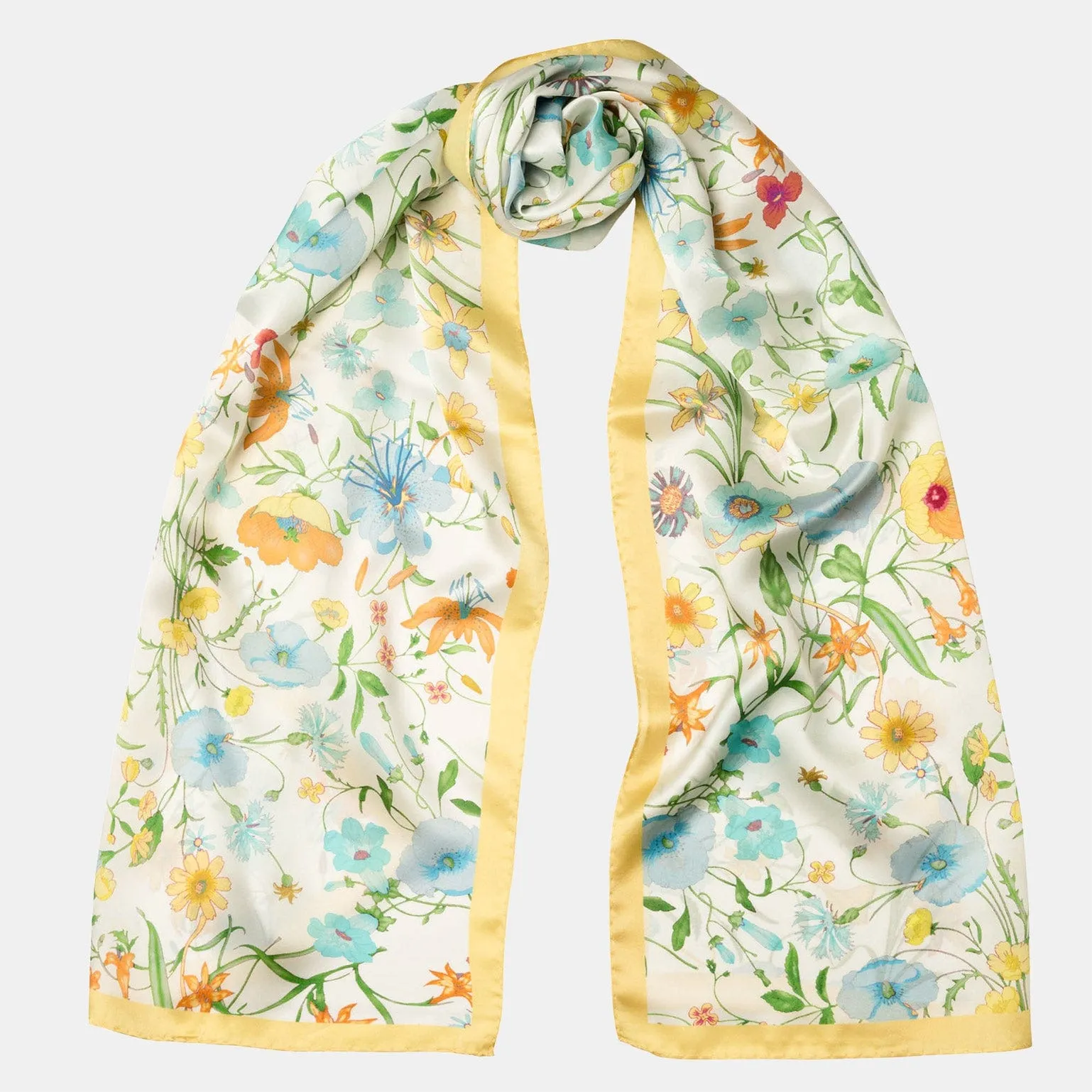 Primavera - Long Satin Silk Scarf - Yellow