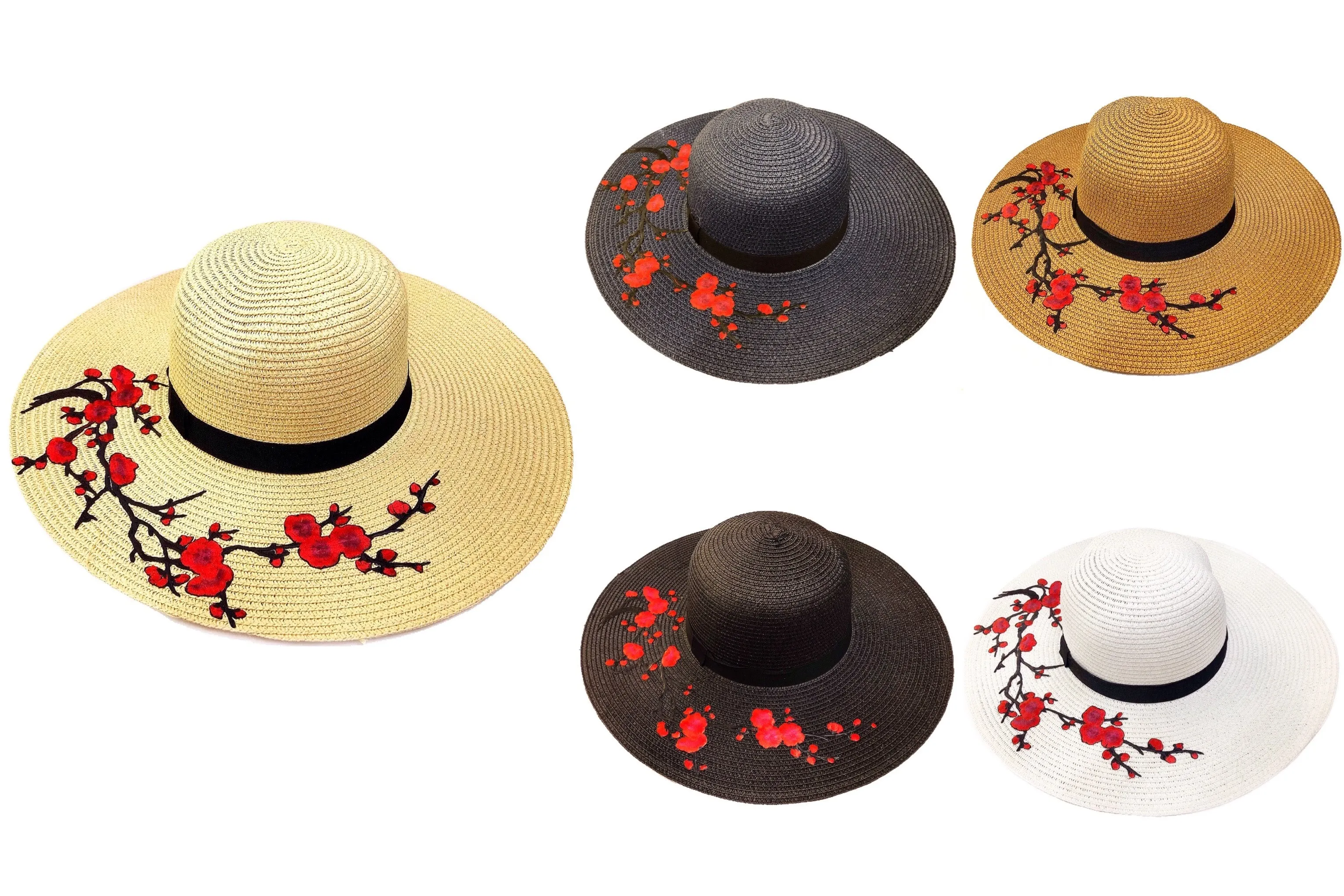 Red Blossoms Floppy Floppy Hat