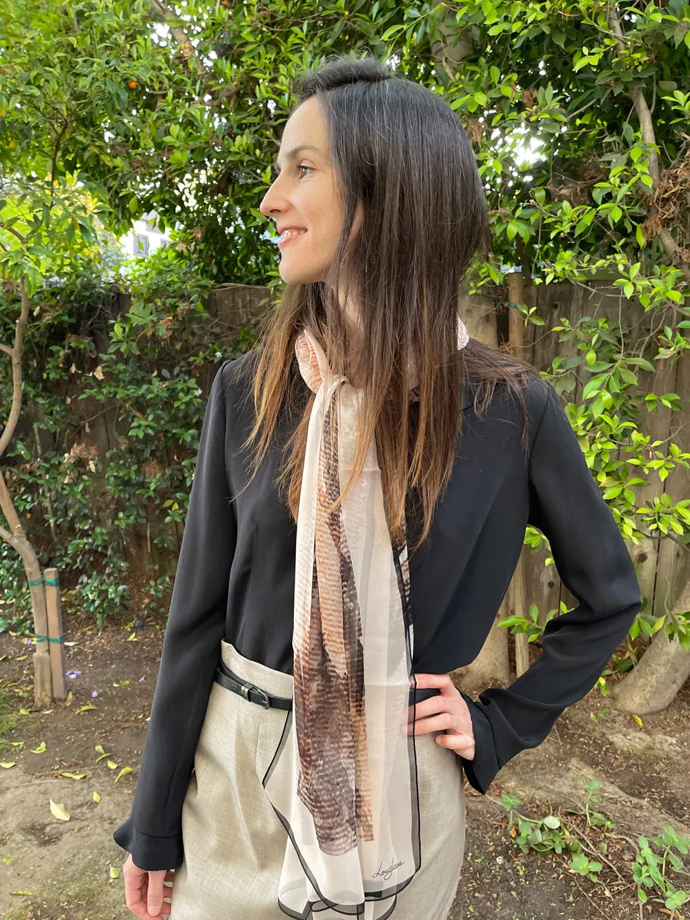 Reef Bark Long Silk Chiffon Scarf