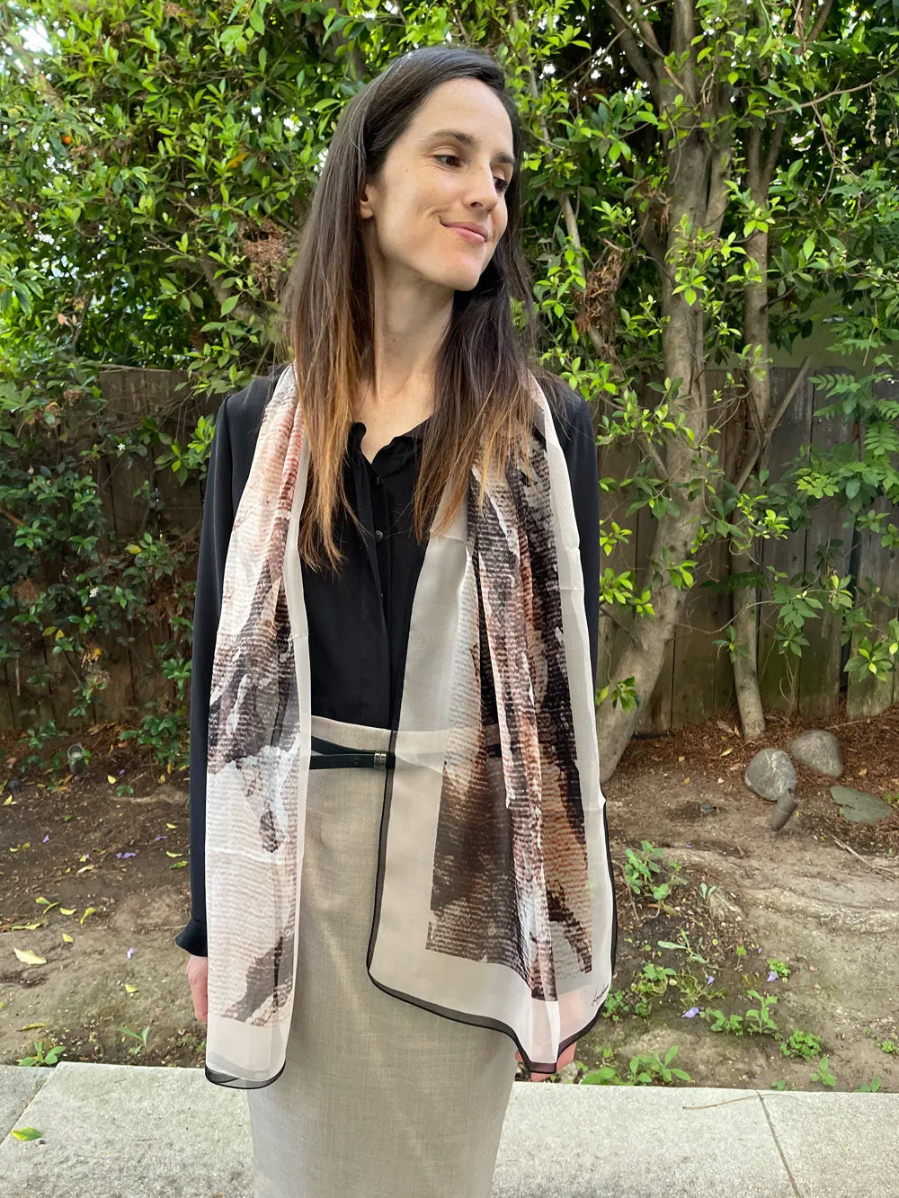 Reef Bark Long Silk Chiffon Scarf