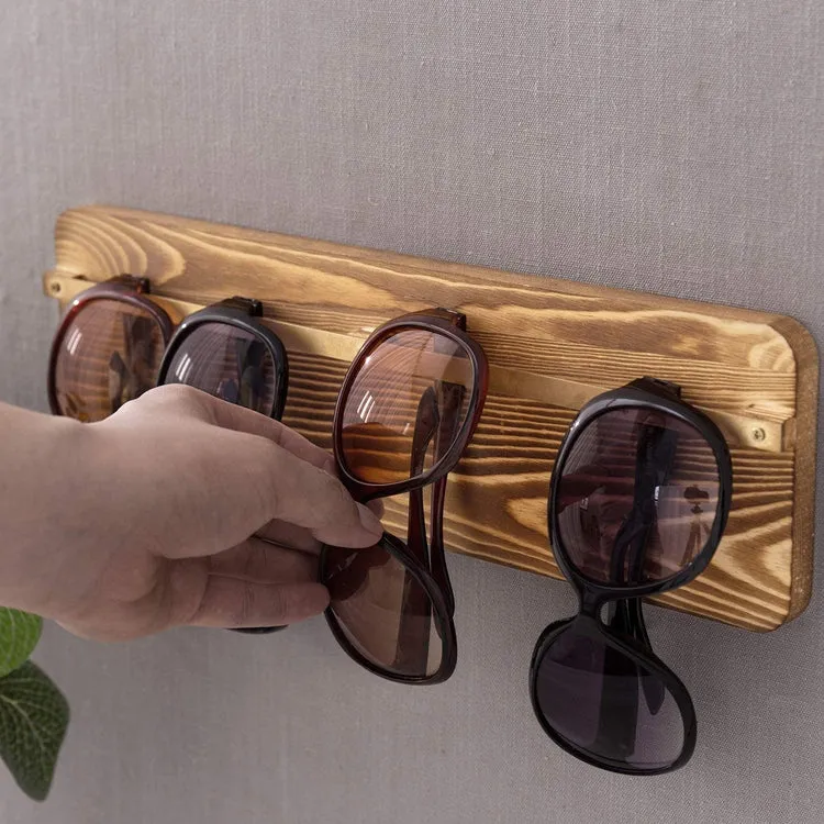 Rustic Burnt Wood Sunglasses Display Rack, Eyewear Organizer Holder