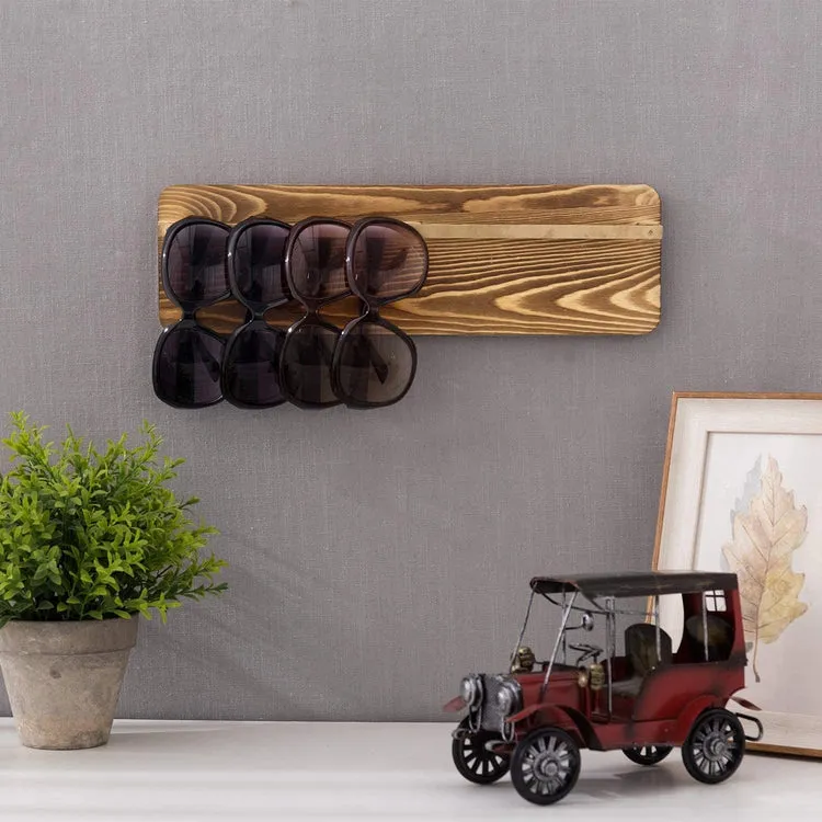 Rustic Burnt Wood Sunglasses Display Rack, Eyewear Organizer Holder