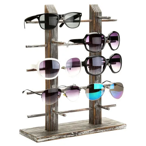 Rustic Torched Wood 10-Pair Sunglasses/Glasses Display Stand