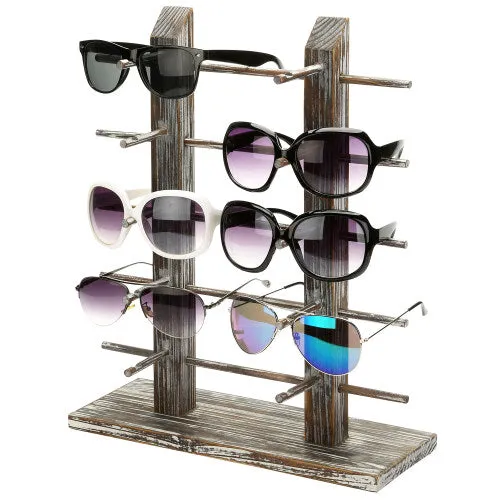 Rustic Torched Wood 10-Pair Sunglasses/Glasses Display Stand