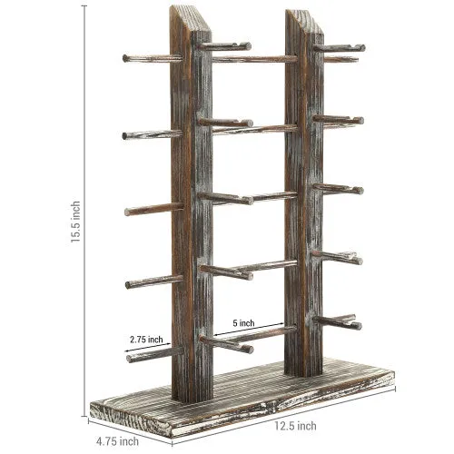 Rustic Torched Wood 10-Pair Sunglasses/Glasses Display Stand