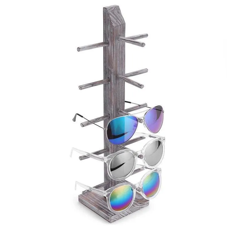 Rustic Torched Wood Tabletop Sunglass Display Stand