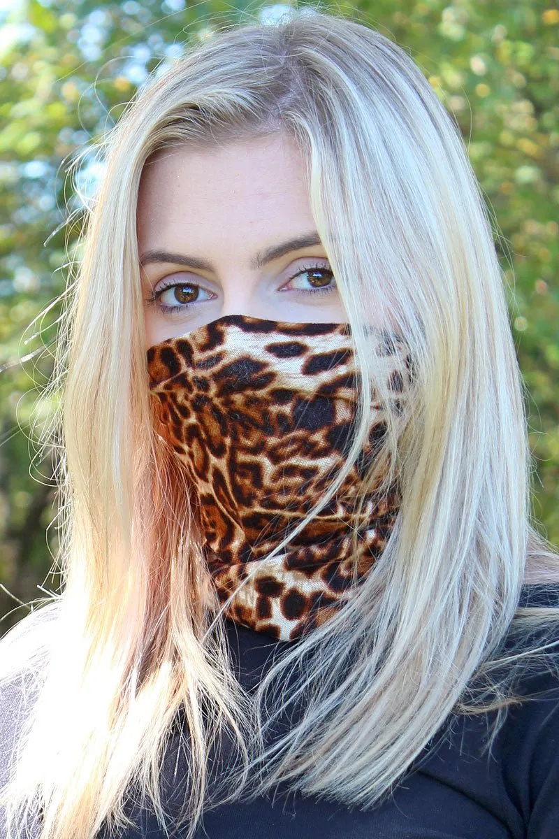 SALE! L.I.B. New York Brown Leopard Double Layer Twisted Face Mask Neck Gaiter