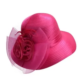 Satin Ribbon Feathers Floral Wide Brim Hats Floppy- Kentucky Derby-Church-Tea Party-assorted colors