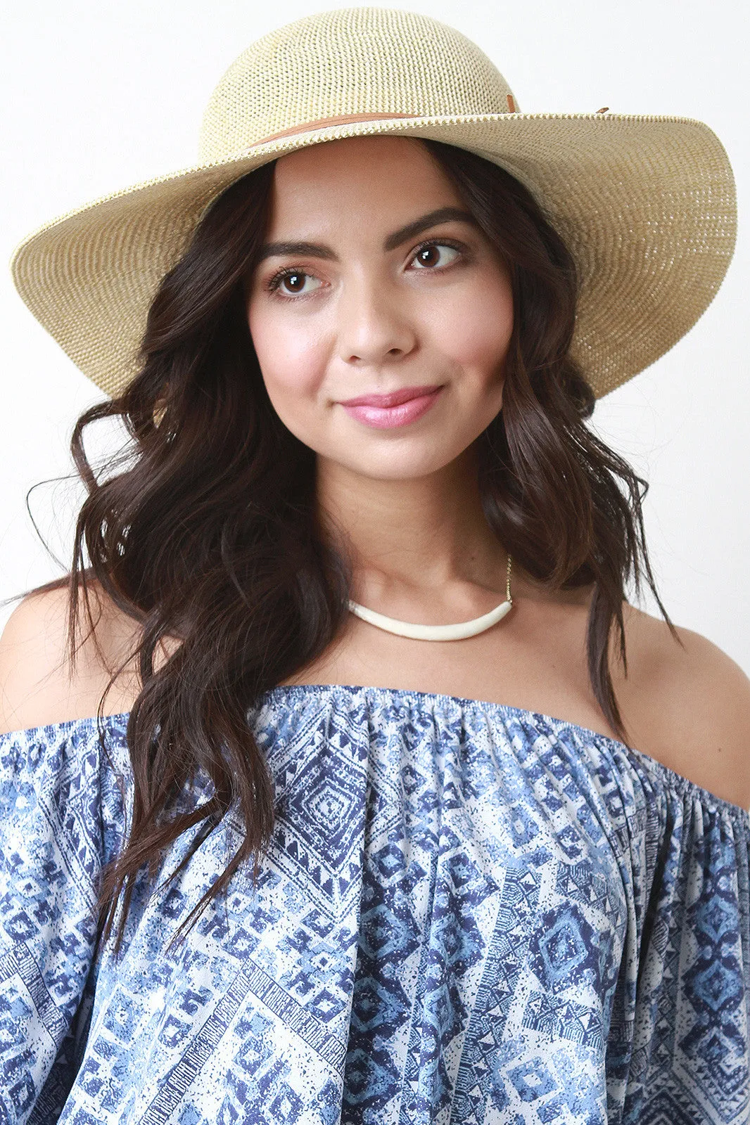 Straw Faux Suede Bow Floppy Hat