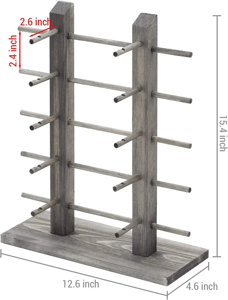 Sunglasses Display Stand, Gray Wood Tabletop Eyeglass Storage Rack, Holds up to 10 Pairs of Eyewear