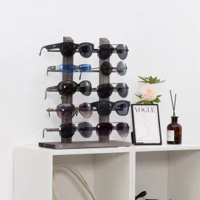 Sunglasses Display Stand, Gray Wood Tabletop Eyeglass Storage Rack, Holds up to 10 Pairs of Eyewear