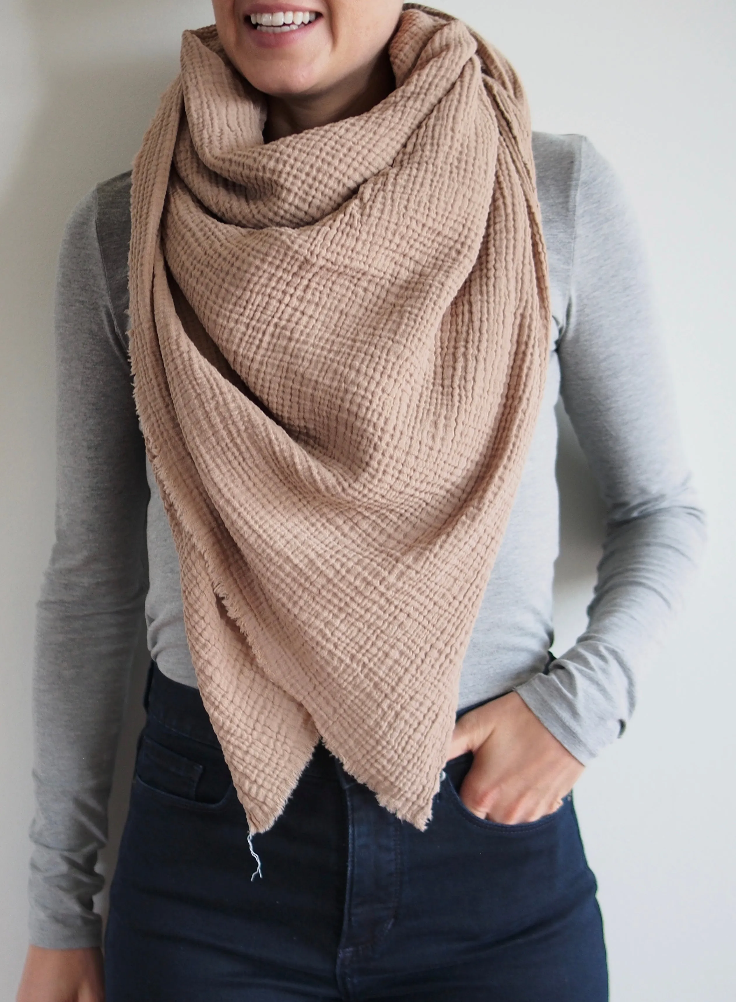 Tan Gauze Blanket Scarf