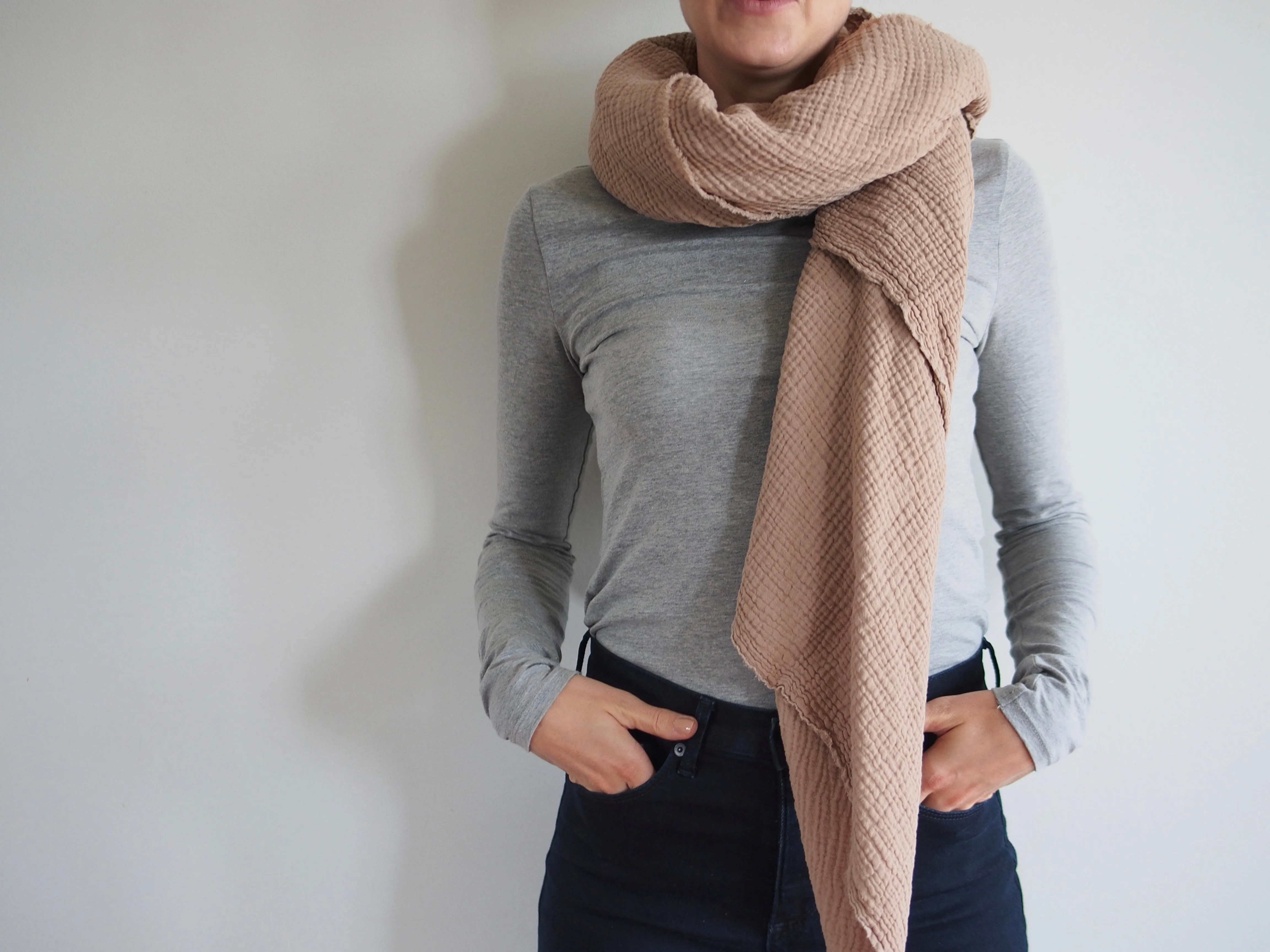 Tan Gauze Blanket Scarf