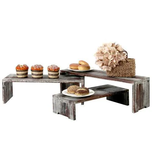 Torched Wood Retail Display Risers, Set of 3