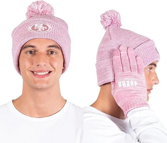 Ultra Game Adults Unisex NFL Official Super Soft Winter Beanie Knit Hat with Extra Warm Touch Screen Gloves|San Francisco 49ers