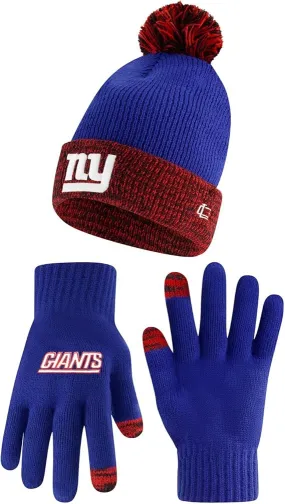 Ultra Game NFL Official Adults Super Soft Two Tone Winter Beanie Knit Hat with Extra Warm Touch Screen Gloves, New York Giants, Team Color, One Size|New York Giants