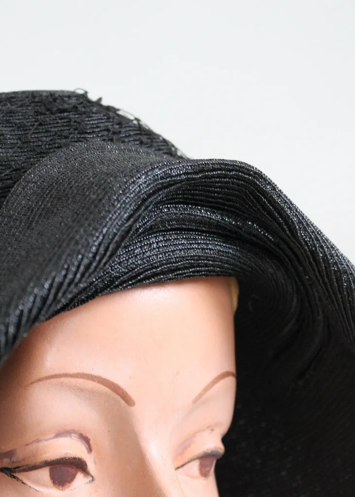 Vintage Early 1930s Black Straw Floppy Hat