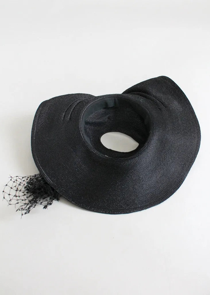 Vintage Early 1930s Black Straw Floppy Hat