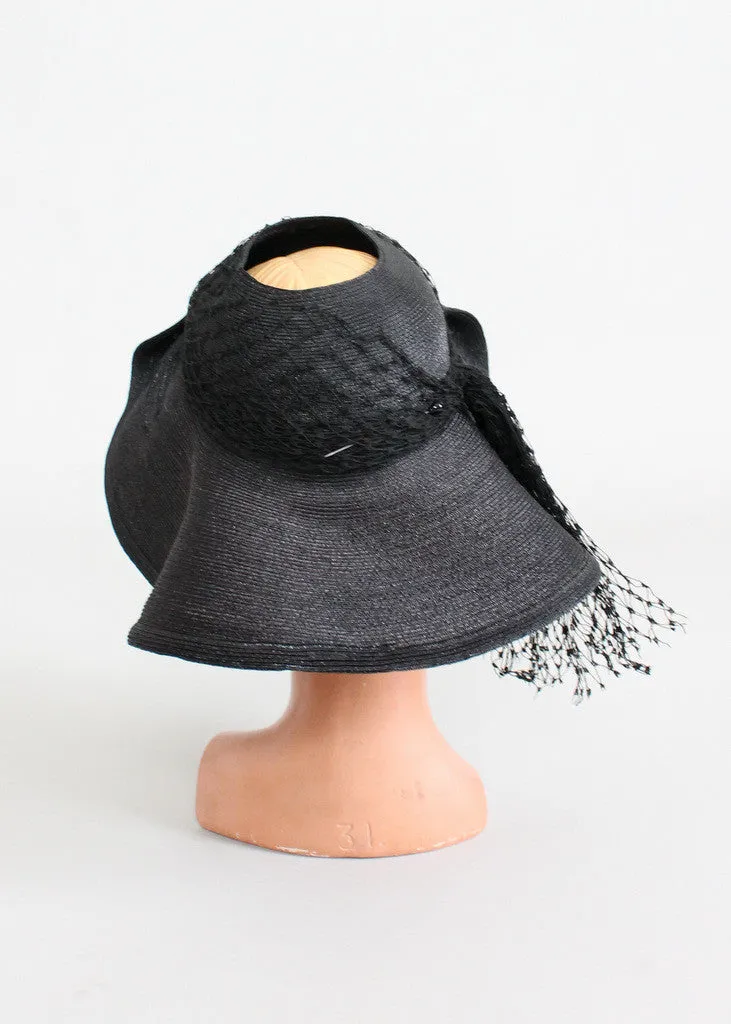 Vintage Early 1930s Black Straw Floppy Hat