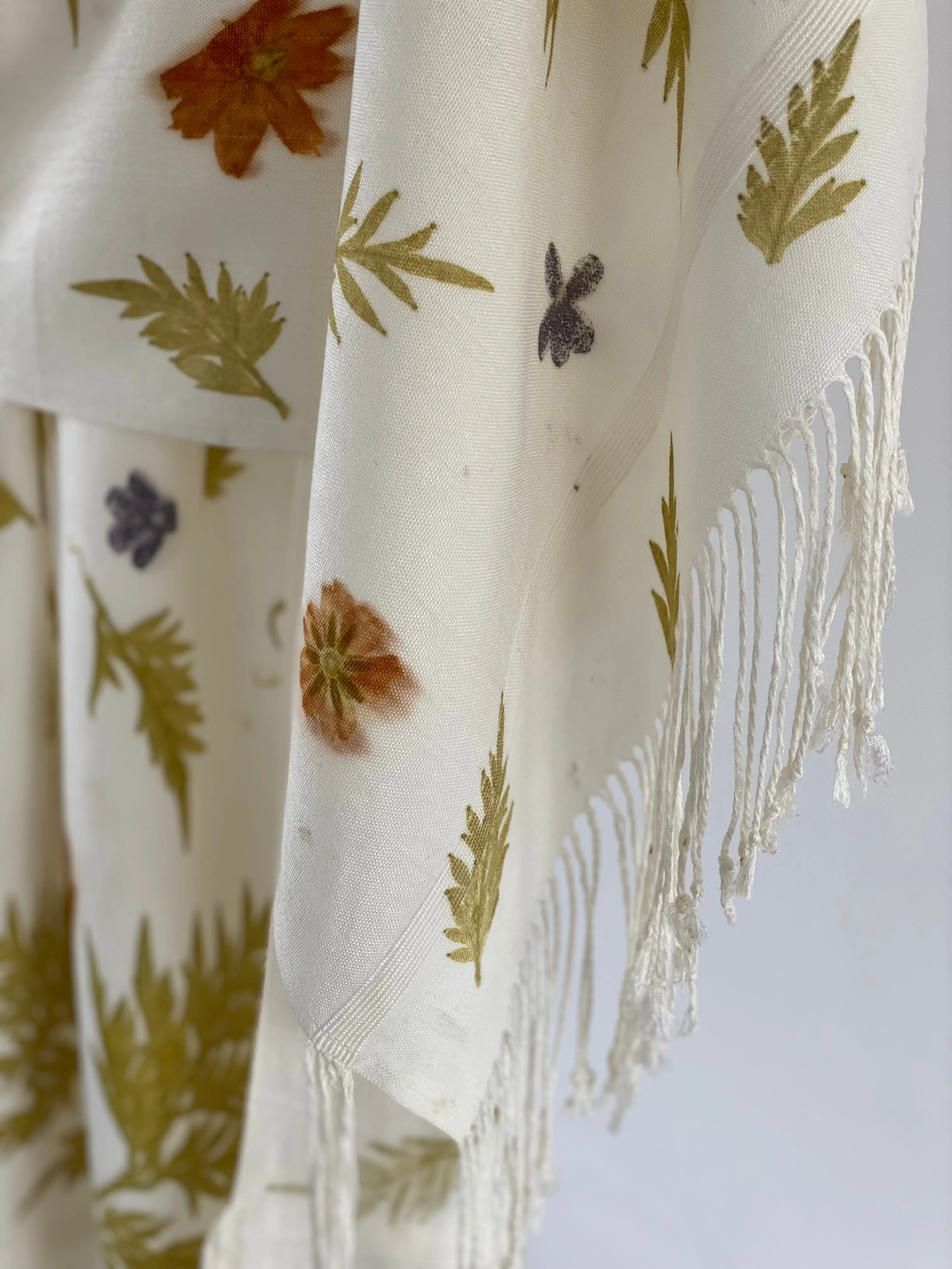 White Botanical Print Scarf | Indigenous Cotton | Handwoven & Naturally Dyed - 0020D-SY-HT