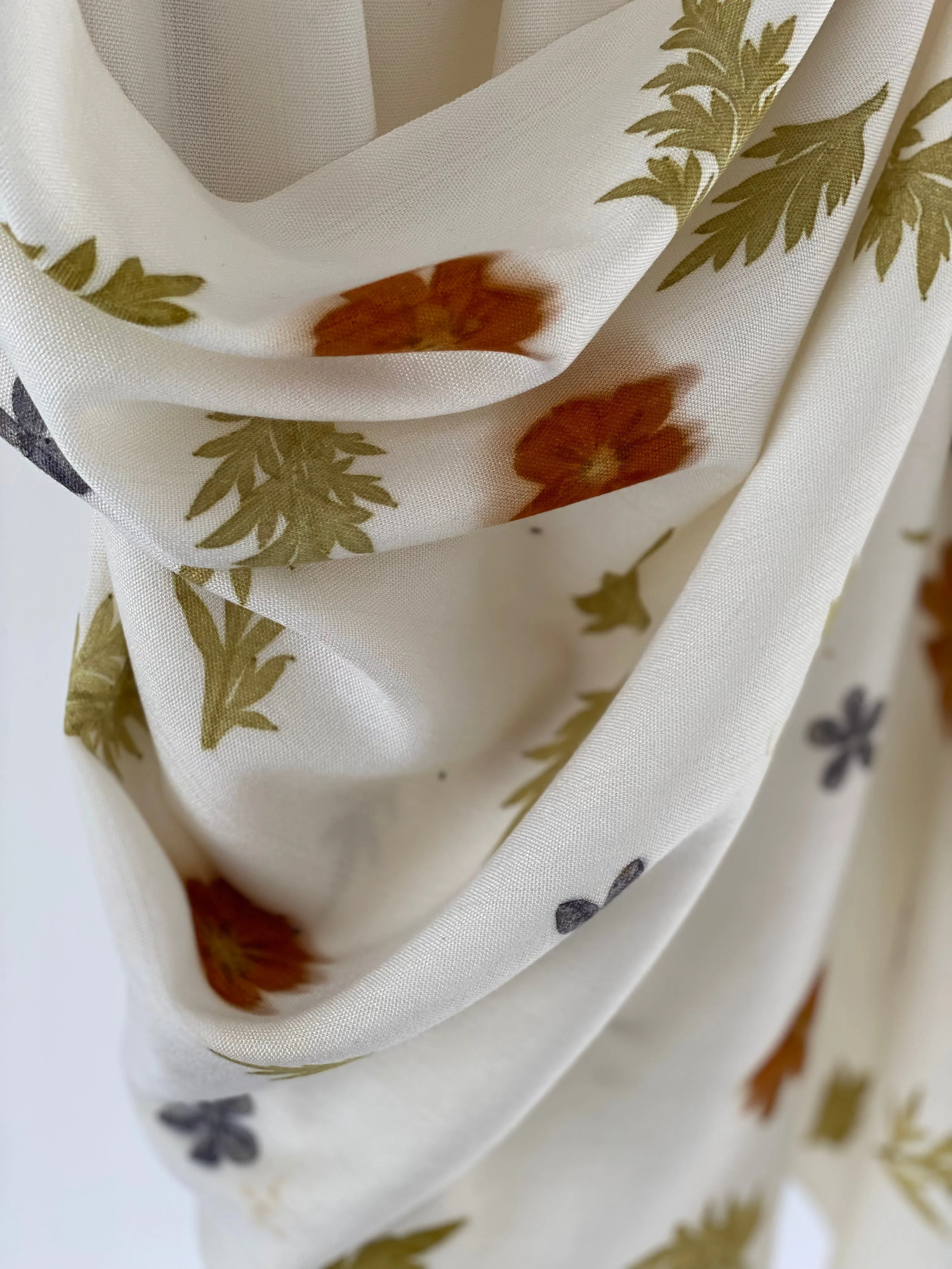 White Botanical Print Scarf | Indigenous Cotton | Handwoven & Naturally Dyed - 0020D-SY-HT