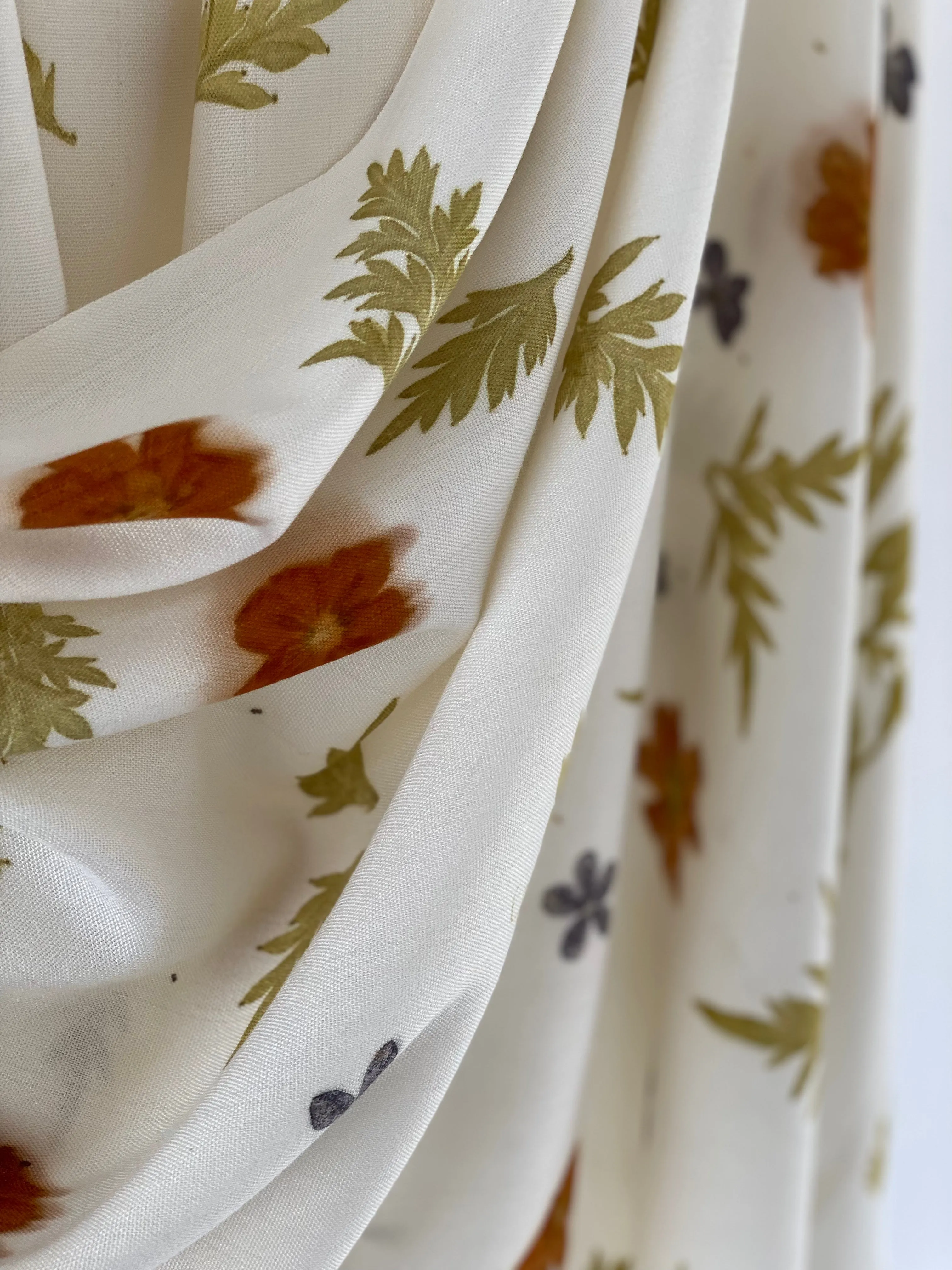 White Botanical Print Scarf | Indigenous Cotton | Handwoven & Naturally Dyed - 0020D-SY-HT