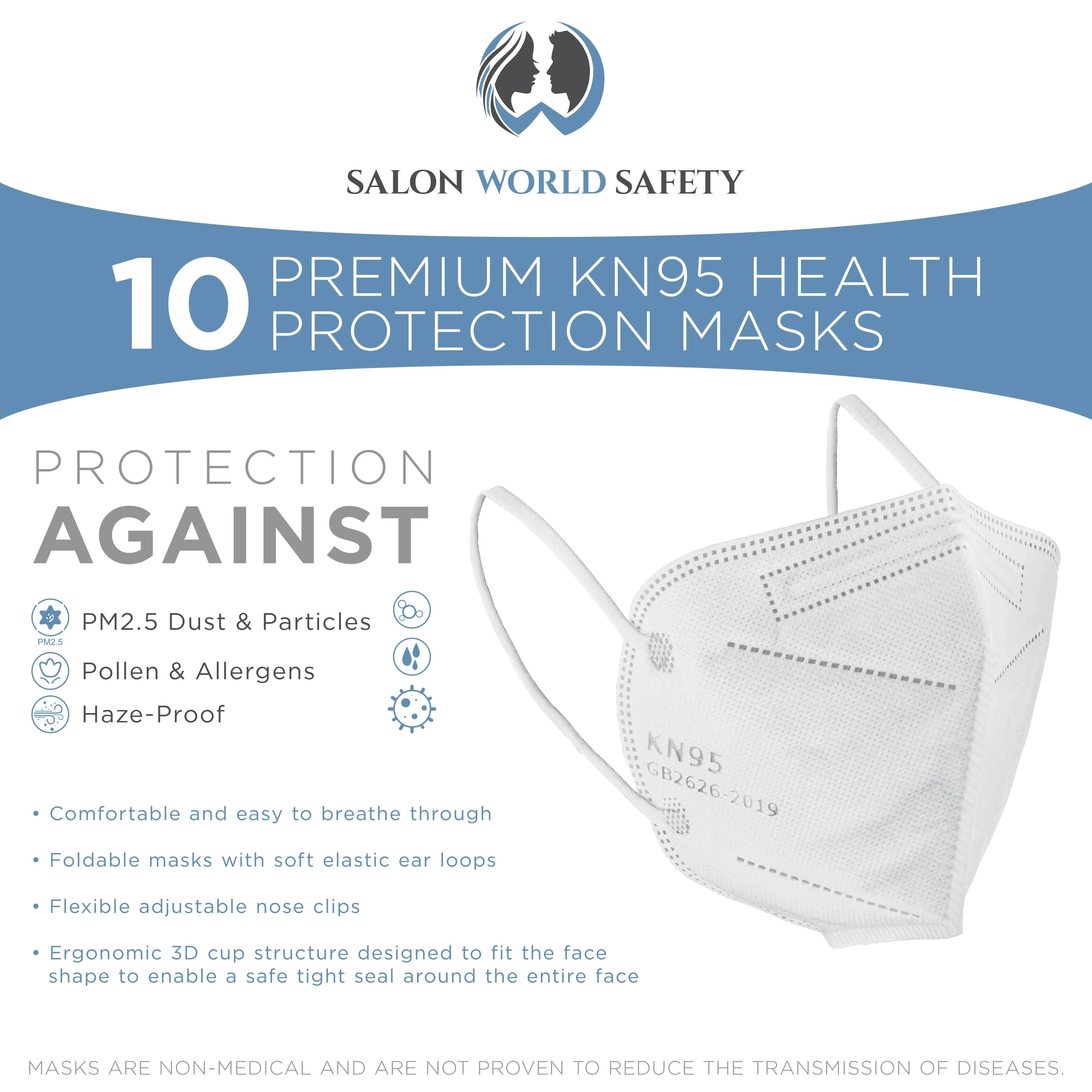 White KN95 Protective Masks, Pack of 10 - Filter Efficiency ?95%, 5-Layers, Protection Against PM2.5 Dust, Pollen, Haze-Proof - Sanitary 5-Ply