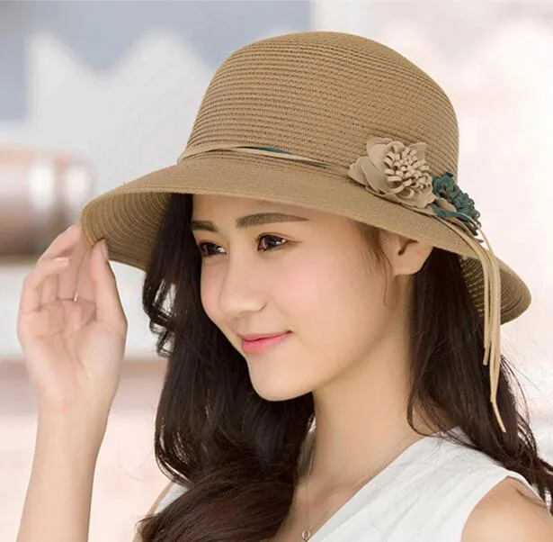 Women's Floppy Straw Hat with Flower Accessory