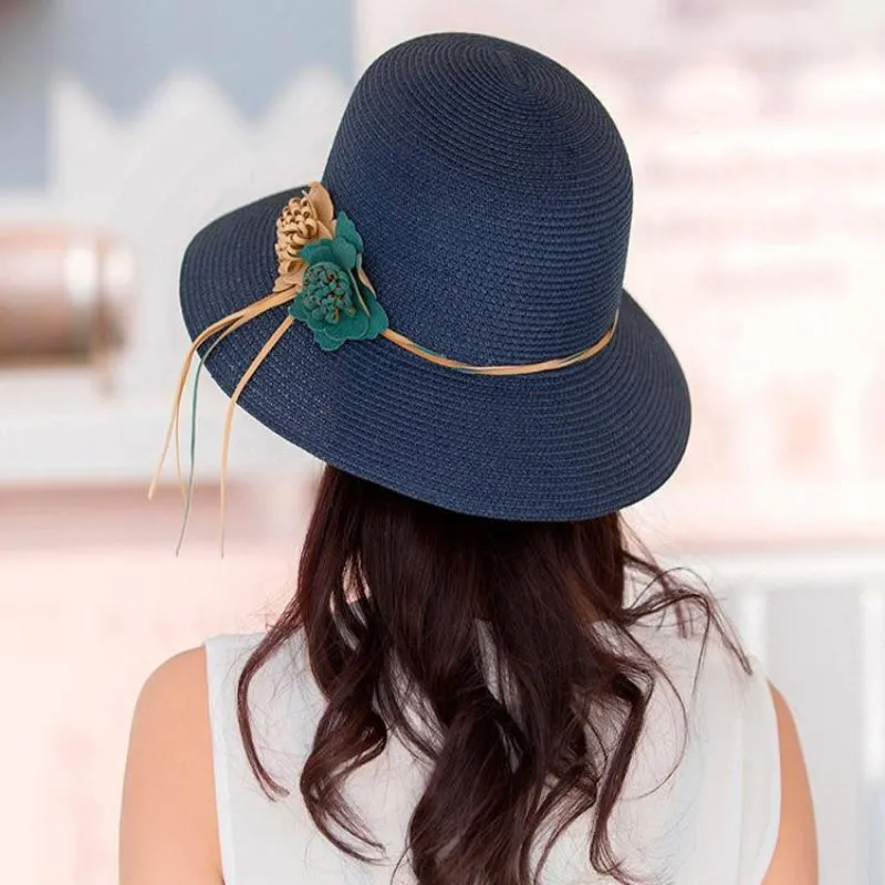 Women's Floppy Straw Hat with Flower Accessory