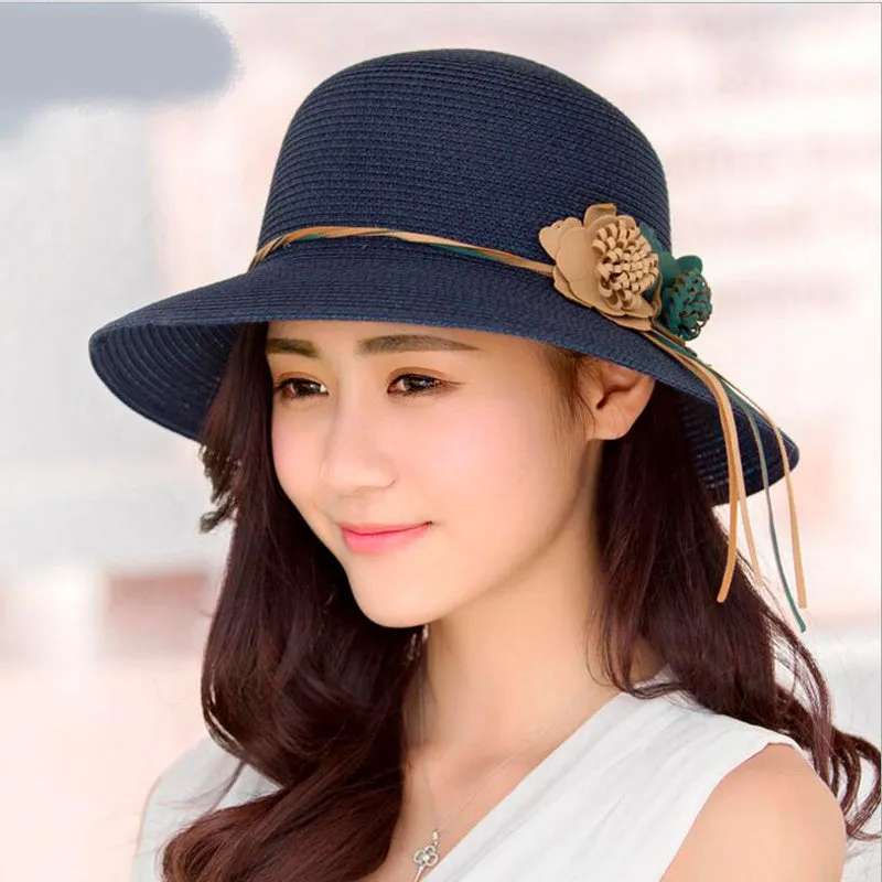 Women's Floppy Straw Hat with Flower Accessory