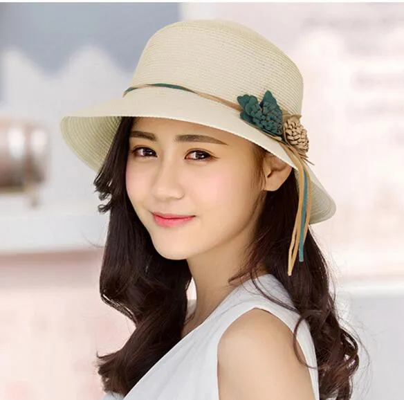 Women's Floppy Straw Hat with Flower Accessory