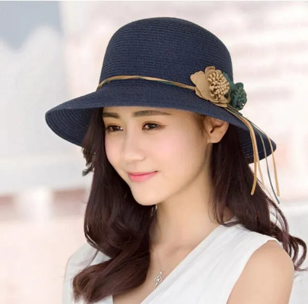 Women's Floppy Straw Hat with Flower Accessory